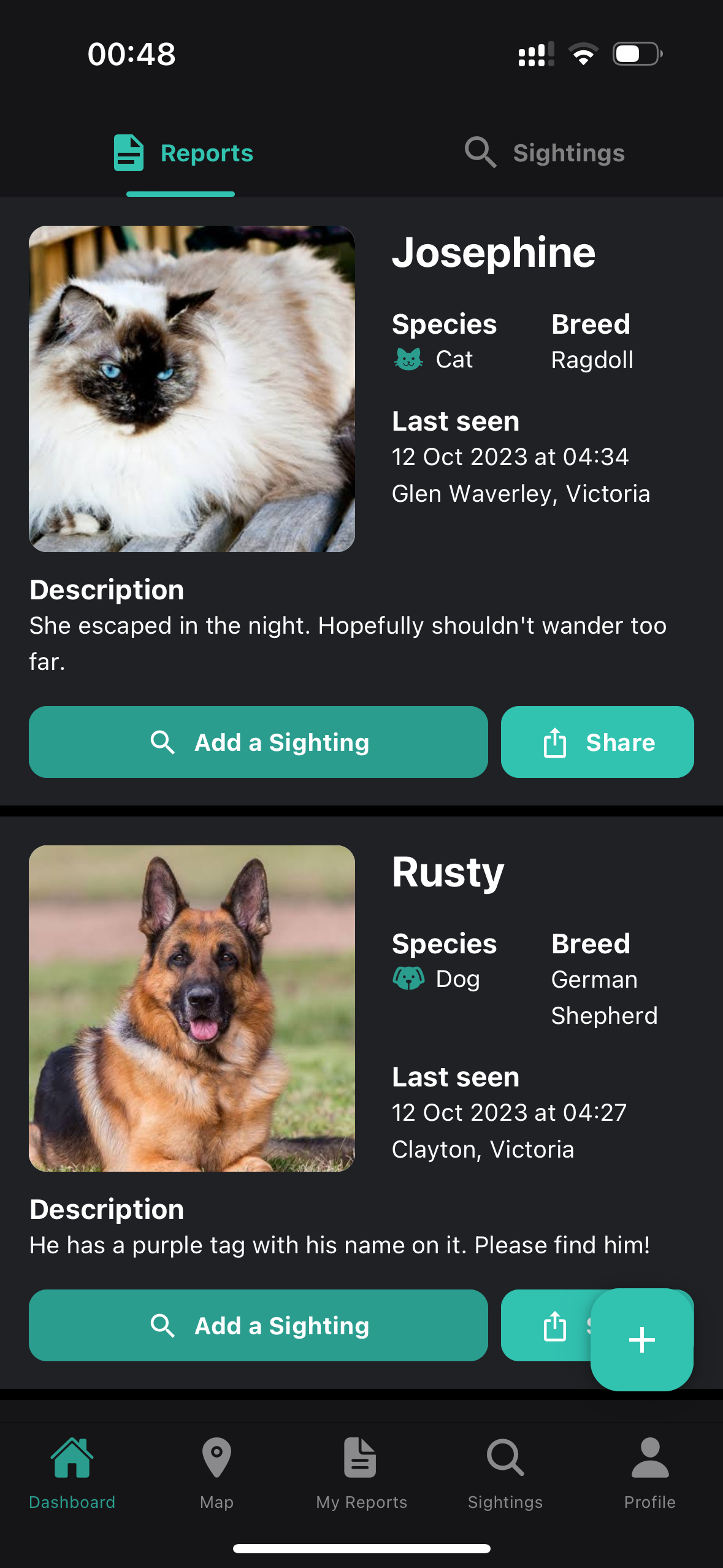 Missing Pet Reports